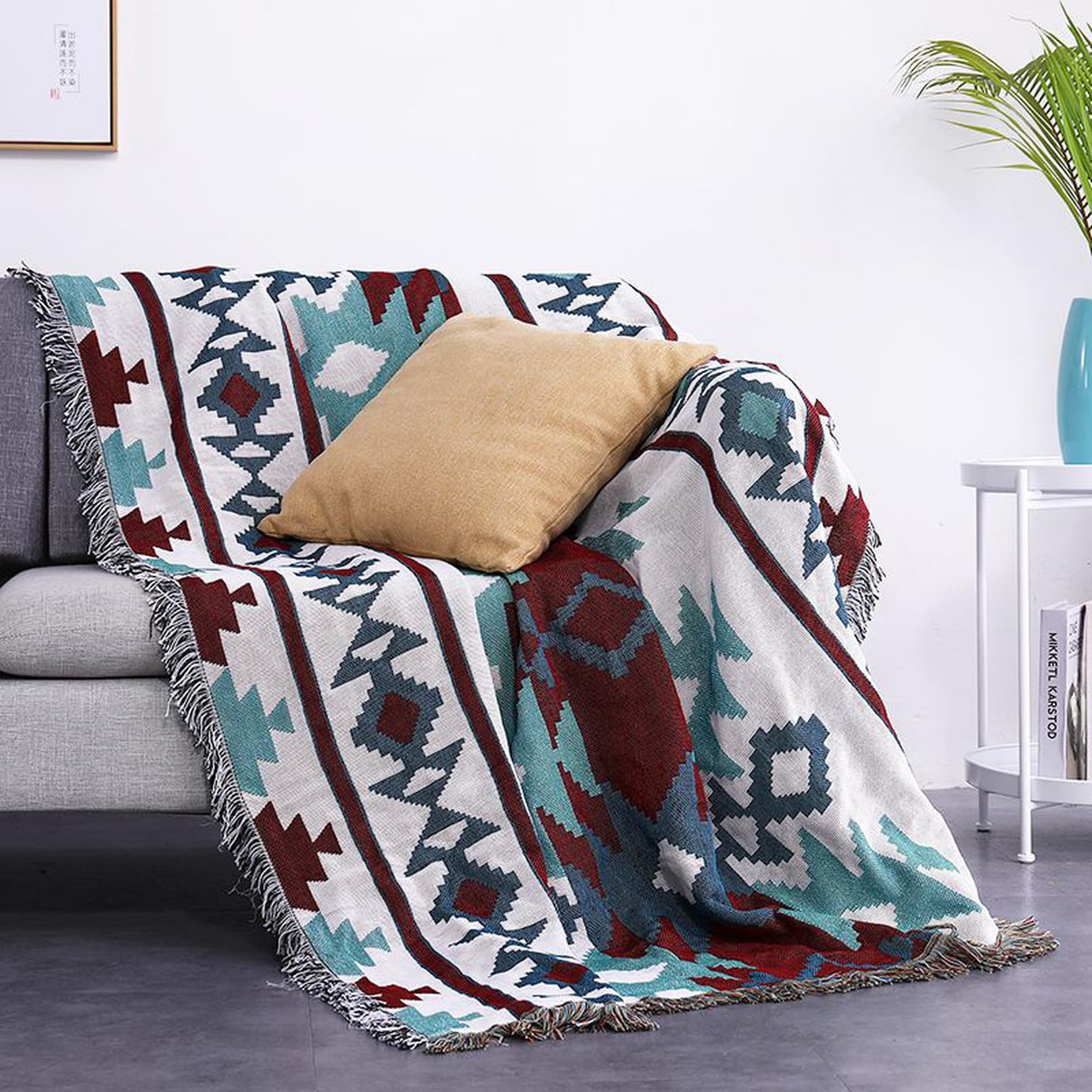 Amazon｜マルチカバー 北欧風 ボヘミア フリンジ付き 折り畳み 可能